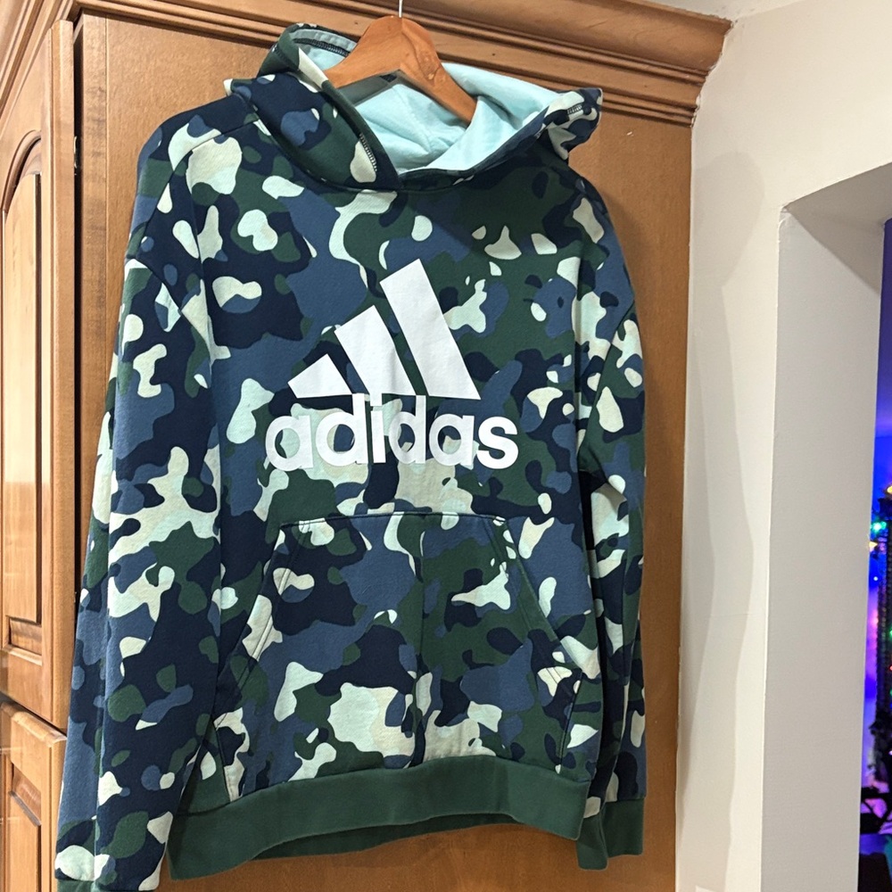 Adidas Kids Camo Hoodie - Green and Blue